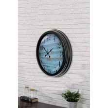 Aib Store 40 cm Siyah Metal Mavi Duvar Saati