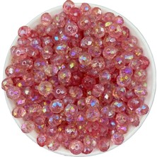 Hedef Bijuteri Pembe Renk Basık 10MM Janjanlı Akrilik Boncuk, Parlak Takı, Çanta Yapım Boncuğu (50GR,~150 Adet)