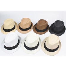 Warm Shoping Unisex Hasır Şapka Kontrast Şerit Fedora (Yurt Dışından)