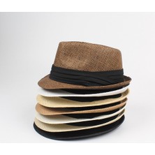 Warm Shoping Unisex Hasır Şapka Kontrast Şerit Fedora (Yurt Dışından)