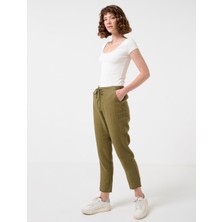 Jimmy Key Haki Düz Kesim Beli Lastikli Cepli Keten Pantolon