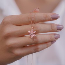 925 Gümüş Lotus Çiçeği Tasarımlı Pembe Taşlı Rose 925 Ayar Gümüş Kadın Kolye