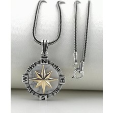 925 Gümüş 925 Ayar Gümüş Pusula Kolye 60 cm