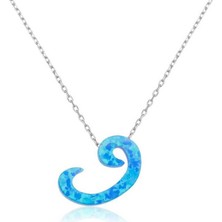 925 Gümüş Gümüş Opal Taşlı Vav Bayan Kolye