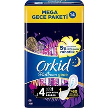 Orkid Platinum Hijyenik Ped Gece Extra 14 Ped Mega Gece Paketi