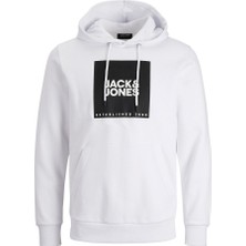 Jack & Jones Lock Erkek Beyaz Baskılı Kapüşonlu Sweatshirt