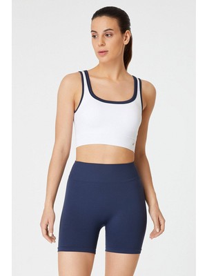 Jerf Lucia Kadın Spor Sütyeni Beyaz_Lacivert Yüksek Destekleyici Günlük Kullanım İçin Rahat