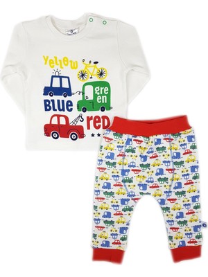 Luggi Baby Erkek Arabalı Ekru Uzun Kollu Pijama Takımı LGP-2549-P