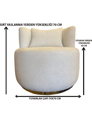 Vavelya Home Lavinia Puf Yuvarlak Sırtlı Berjer Tabure Sandalye Tedy Kumaş Bench