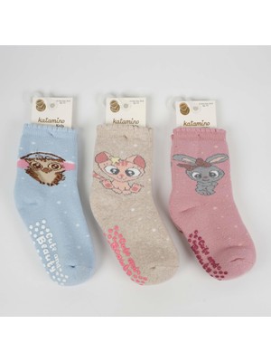 Katamino Yunyan 3'lü Kaydırmaz Taban Kız Çocuk Havlu Soket Çorap