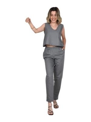 Co&Mi Keten Pantolon Yüksek Bel-Kiremit Rengi