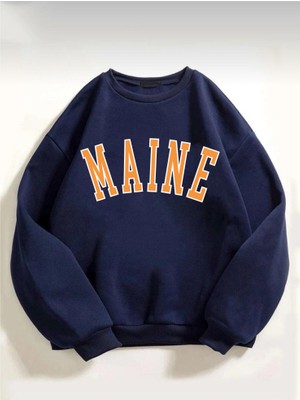 Kadın Oversize Turuncu Maine Baskılı Sweatshirt