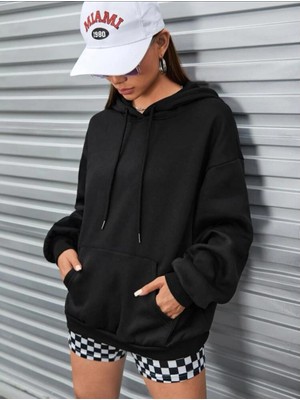 Afro Giyim Kadın Siyah Oversize Inspıre Sırt Baskılı Kapüşonlu Hoodie