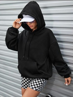 Afro Giyim Kadın Siyah Oversize Inspıre Sırt Baskılı Kapüşonlu Hoodie