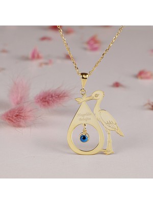 Vaoov 925 Ayar Gümüş Kişiye Özel Leylekli Isimli Doğum Kolyesi