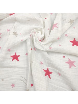 Bebek Star Müslin Örtü Pembe Yıldız Desenli 100x120 cm