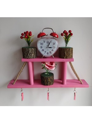 Bahat Ahşap Duvar Dekoru Çiçekliği Kupa Fincan Anahtarlık Askılığı 50*18 cm Çiçeksiz