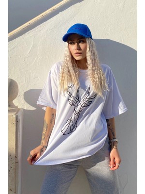 Swist Beyaz Geyik Kabartma Baskılı Bisiklet Yaka Tshirt