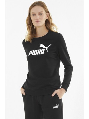 Puma Ess Logo Crew Tr - Kadın Siyah Pamuklu Sweatshirt - 586786 01