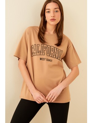 Swist Vizon West Coast Baskılı Oversize Kadın Tshirt