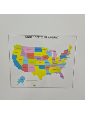 TutturX Abd Eyalet Haritası 56x70 cm Renkli Yazı Tahtası Kalemi ile Silinebilir Özellikte