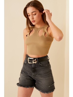 Swist Vizon Pena Pencereli Kadın Crop Top
