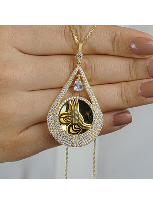 925 Gümüş Damla Model Altın Kaplamalı 925 Ayar Gümüş Kolye 60 cm