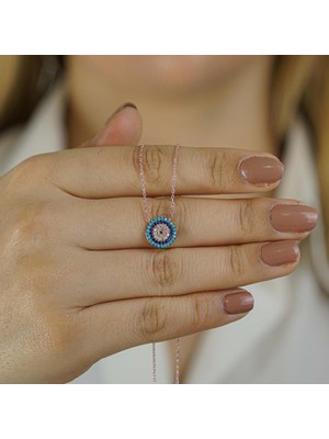 925 Gümüş Minimal Nazar Boncuğu Tasarımlı 5 Sıra 925 Ayar Gümüş Kadın Kolye