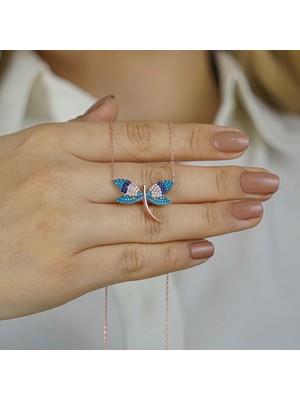 925 Gümüş Yusufcuk Tasarımlı Renkli Zirkon Taşlı 925 Ayar Gümüş Kadın Kolye