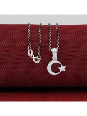 925 Gümüş Minimal Çift Taraflı Ay Yıldız 925 Ayar Gümüş Kadın Kolye