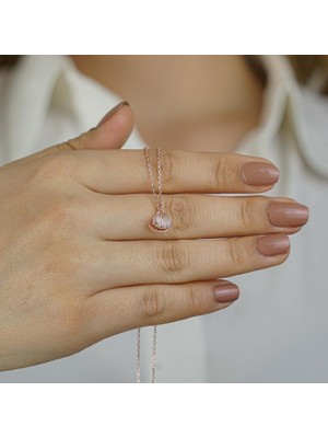 925 Gümüş Istiridye Inci Tasarımlı 925 Ayar Gümüş Kadın Kolye Rose