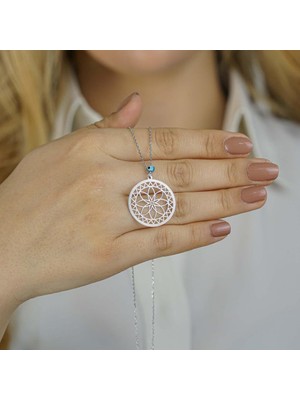 925 Gümüş Yaşam Çiçeği Nazarlı Bayan Gümüş Kolye