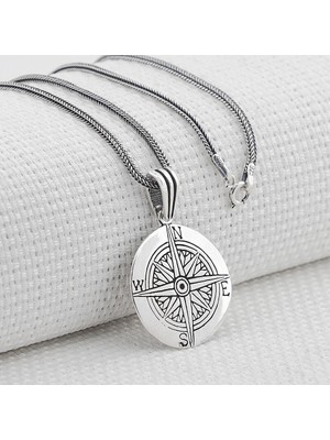 925 Gümüş Pusula Yön Tasarımlı 925 Ayar Gümüş Kolye