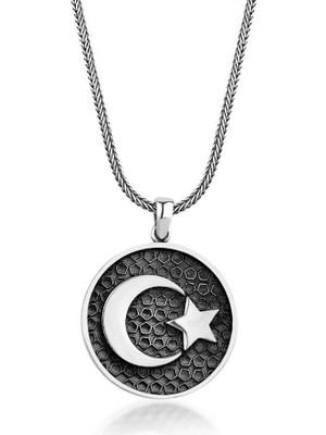 925 Gümüş Ay-Yıldız  Erkek Kolye