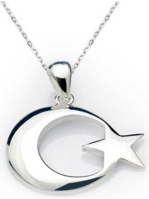 925 Gümüş Gümüş Ay Yıldız Bayrak Kolye