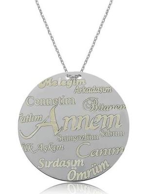 925 Gümüş Gümüş Annem Yazılı Plakalı Bayan Kolye