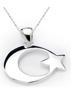 925 Gümüş Gümüş Ay Yıldız Bayrak Kolye