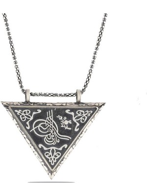 925 Gümüş Gümüş Üçgen Içi Açılabilen Tuğra Muskalık Kolye