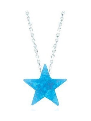 925 Gümüş Mavi Opal Taşlı  Yıldız Gümüş Kolye