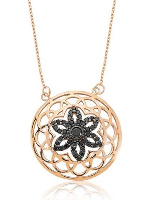 925 Gümüş Gümüş Siyah Yaşam Çiçeği Bayan Kolye