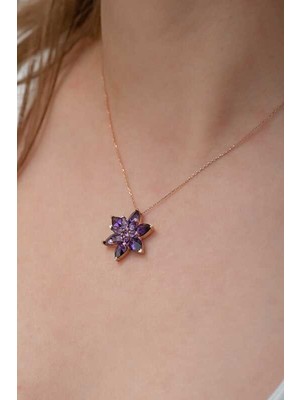 925 Gümüş Gümüş Mor Lotus Çiçeği Kolye