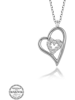 925 Gümüş Swarovski Taşlı Gümüş Kalp Bayan Kolye