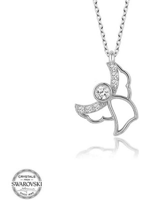 925 Gümüş Swarovski Taşlı Gümüş Melek Bayan Kolye