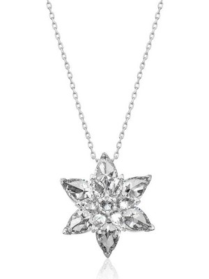 925 Gümüş Gümüş Beyaz Lotus Çiçeği Bayan Kolye