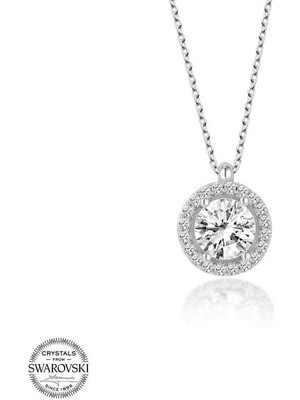 925 Gümüş Swarovski Taşlı Gümüş Çember Tektaş Bayan Kolye