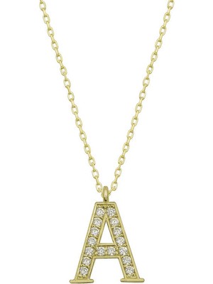 925 Gümüş Gümüş Gold A Harfi Kadın Kolye