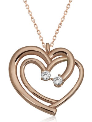 925 Gümüş Gümüş Birleşmiş Kalpler Kadın Kolye