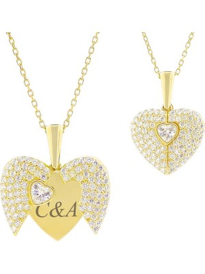 925 Gümüş Altın Kaplama Kalp Tasarımlı Isim Harf Yazılabilir Açılıp Kapanabilir 925 Ayar Gümüş Kadın Kolye