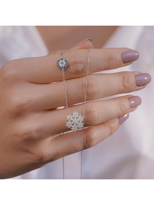 925 Gümüş Kar Tanesi Nazar Tasarımlı 925 Ayar Gümüş Kadın Kolye