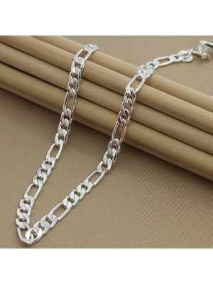 925 Gümüş Şık Italyan Tasarımlı 925 Ayar Gümüş Figaro Zincir Kolye 4 mm 60 cm